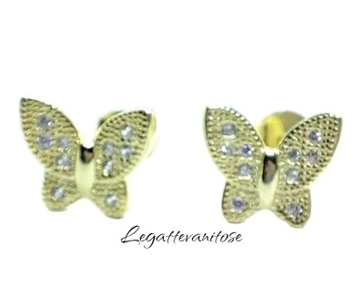 Orecchini  Argento 925 A LOBO Farfalla Con Zircone-Dorato ORECCHINI PER BAMBINA - Immagine 1 di 4
