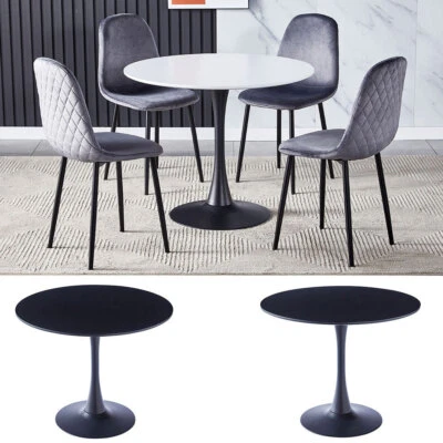 HOUSEHOLD-ONLINE 90cm Round Dining Table Wooden Top Metal Pedestal Base Kitchen Dinner Furniture