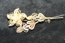 Filigree Vintage Flower Pin Brooch s16 Gold Plated 800 Coin Sterling Silver