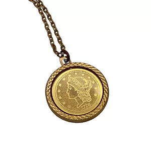 Vintage Gedenkmünze goldfarben zwanzig D 1776 Anhänger zweihundertjährig 1,5 Zoll - Bild 1 von 6