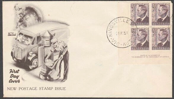 AUSTRALIA 1951 GVI 2½d imprint block commem FDC.............................N620 - Image 1 of 1