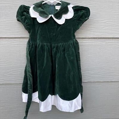 BT Kids Girls Dress Sz 4 Christmas Holiday Party Green Velvet w White Collar VTG - Image 1 of 4