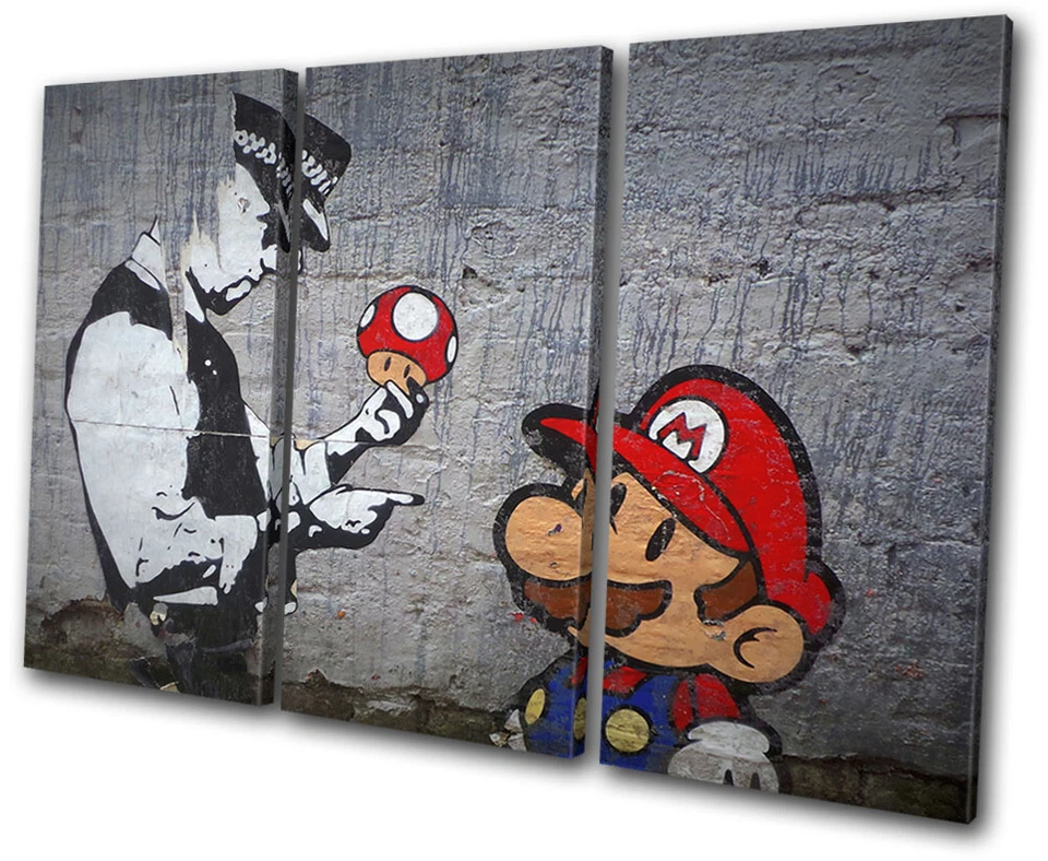 Graffiti Pop Mario Cogumelo Banksy Street ARTE DE PAREDE EM LONA AGUDA Impressão de Quadro - Imagem 1 de 1