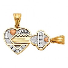 Heart Designer Cubic Zirconia Charm Pendant 14k Yellow Gold Love Key to My