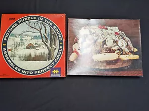 Pair Vintage Jigsaw Puzzles Jaymar Round Landscape & Ice Cream Sundae Untested - Picture 1 of 6