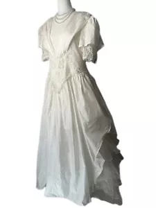 Vintage 90er Hochzeitskleid Weiß/Creme mit Perlen u. Spitze Größe 46/ XXXL - Bild 1 von 18