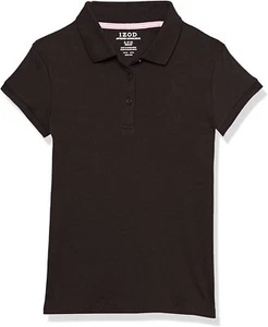 IZOD BLACK Girls' School Uniform Short Sleeve Interlock Polo Shirt, US M (5) - Picture 1 of 2
