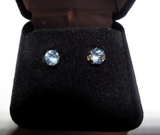 Stone Fancy Stud Earrings Sterling Silver 5mm Light Blue