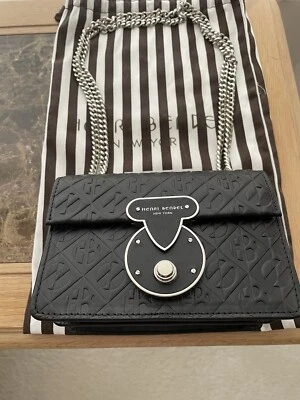 Henri Bendel Black Leather Fold Over Small Evening Bag With Strap New With Tags - Image 1 of 4