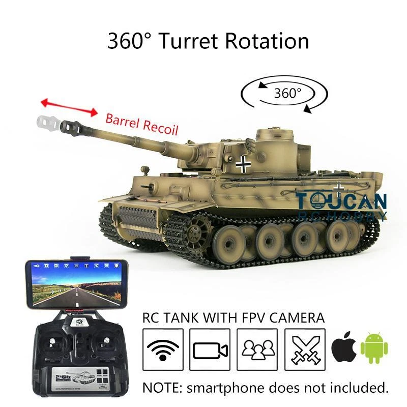 Henglong 7.0 1/16 Upgrade Tiger I FPV 3818 360°Turret Barrel Recoil RC RTR Tank - Image 1 of 1