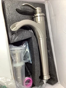 WELLFOR Brushed Nickel Single Hole 1-Handle Waterfall Bathroom Sink Faucet - Picture 1 of 4