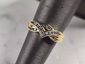 Womens Vintage Estate 10K Yellow Gold Diamond Ring 2.5g E7833 - Picture 1 of 6