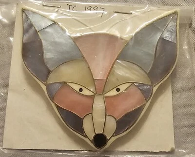 Broche colgante de cuentas de acrílico Lucita con incrustación de abulón mosaico de zorro raro hecho a mano Foto 1 de 4