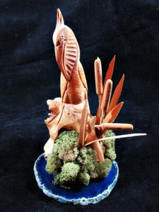 Vintage handgeschnitzter Wurzelholz Knoten Pelikan Geo Scheibe Basis natürliche Materialien - Bild 1 von 7