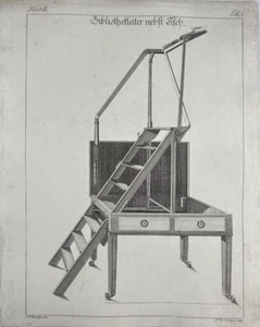 Thomas Sheraton. Bibliothekleiter nebst Tisch. Kupferstich von F.M. Schreyer - Bild 1 von 8