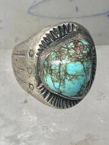 Navajo ring Turquoise heavy band sterling silver size 8 men women - Picture 1 of 11