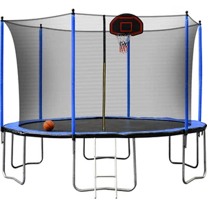 15 ft Outdoor Trampoline with Safety Enclosure Net &Basketball Hoop and Ladder - Picture 1 of 10