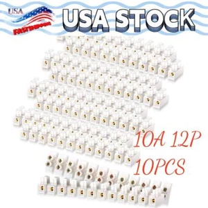 10pcs 380V 10A Dual Row 12 Positions Screw Terminal Electric Barrier Strip Block - Picture 1 of 7