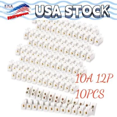 10pcs 380V 10A Dual Row 12 Positions Screw Terminal Electric Barrier Strip Block - Image 1 of 4