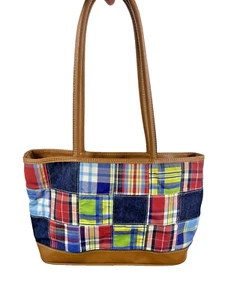 Madras karierte Handtasche Schultertasche Beuteltasche Y2K Preppy Coastal Patchwork Patches Bueno - Bild 1 von 14