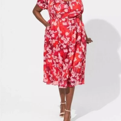 Vestido Torrid Midi Algodão Clipe Ponto Cadarço Rosa Sombreada Tamanho 1X Boho Relax - Imagem 1 de 4