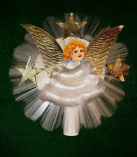 Vintage Very Nice National Tinsel Co. Angel Hair Spun Glass Angel Tree Topper