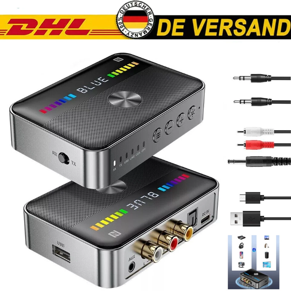 Bluetooth 5.3 NFC Transmitter Empfänger Sender Receiver Stereo Audio AUX Adapter - Bild 1 von 4