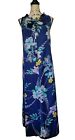 Vintage Hawaiian Muumuu Lounge Blue Floral Long Dress L Large