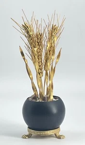 Wheat Ears Decorative Metal Plant In Pot Topiary Style Gold Black Tabletop Decor - Picture 1 of 6