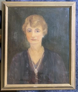 ::DIPINTO OLIO RITRATTO GIOVANE DONNA °CON COLLANA DI PERLE 1890 FINE XIX secolo BIEDERMEIER - Foto 1 di 9