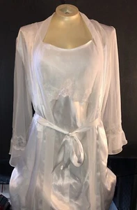 Jones New York Sz Small Bridal Satin Lace Peignoir Set Negligee Nightgown Robe - Picture 1 of 10