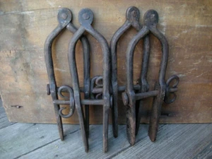 Set 4 Antique Quilting Clamps Sewing Tool 19th C Hand Wrought Iron - 9" long - Picture 1 of 20
