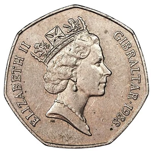 Gibraltar 50 pence 1988 Elizabeth II cupronickel KM.17 territoire britannique - Imagen 1 de 2