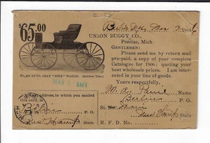 1906 Union Buggy Co Pontiac Michigan Werbepostkarte SELTEN p1173 - Bild 1 von 2