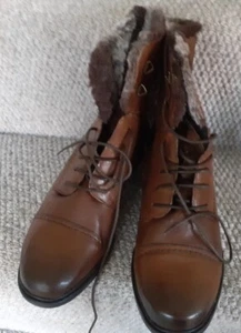 Clarks Tan Brown Ankle Boots With Faux Fax Lining ( New With Box) Size 7D - Picture 1 of 7