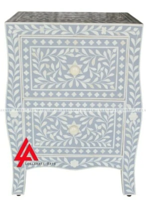  Mesita de noche y mesita de noche gris con incrustaciones de hueso de madera Foto 1 de 4