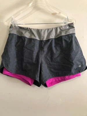 Pantalones Cortos Doble Atléticos Layer8 Talla M Gris Magenta Deportes Gimnasio Mujer Foto 1 de 4