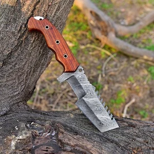 TACTICAL SURVIVAL Hunting FIXED TANTO BLADE DAMASCUS KNIFE TRACKER WOOD HANDLE - Picture 1 of 5