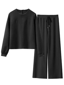 ANRABESS Women 2 Piece Outfits Lounge Sets 2024 Fall Crewneck Sweatshirts Wid - Picture 1 of 5