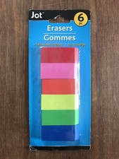 6-ct Pack Bright Beveled Neon Erasers Blue Green Red Pink Orange Yellow 2" New
