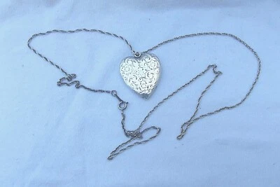 CMC Sterling Silver Heart Locket With 26" Long Chain Necklace Free Shipping - Image 1 of 4