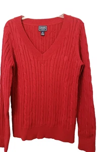 Suéter CHAPS Rojo Tejido con Cable Cuello en V - Talla L - 100% Algodón, ¡Clásico y Acogedor! - Imagen 1 de 9
