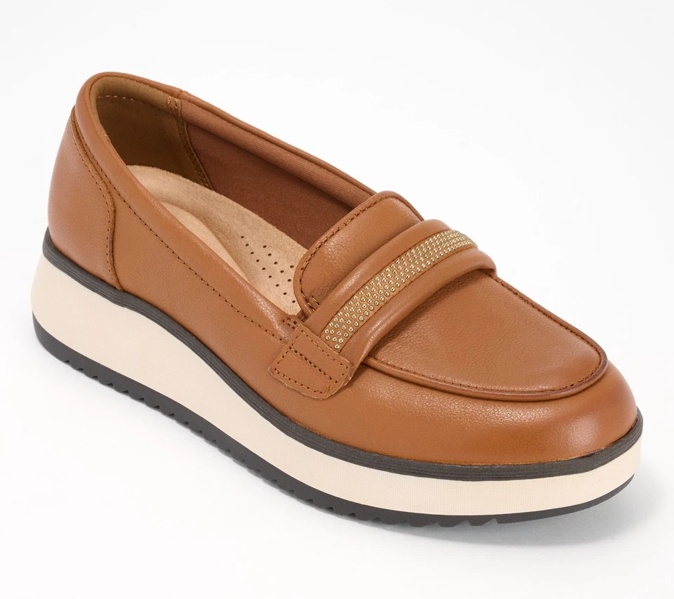 Clarks Collection x Jane & Courtney Leather Loafers Zylah Shine Tan 7.5/W New - Image 1 of 1