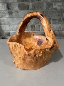 Vintage HAND CARVED Bowl BASKET KNOBBY BURL WOOD Basket 10" Natural Wood Grain - Picture 1 of 11