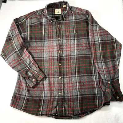 Camisa RED HEAD Para Hombre L Gris Rojo Franela a Cuadros Abotonada Algodón Gruesa Manga Larga Foto 1 de 4