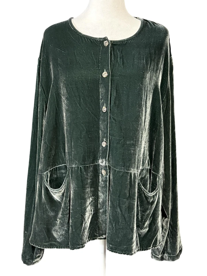 J. Jill Cardigan Womens XL Green Silk Blend Velvet Button Front Pockets Soft - Image 1 of 4