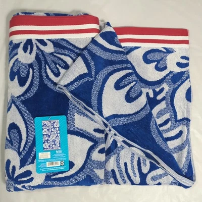 Toalla de playa de gran tamaño 40 x 72 pulgadas marca de miembro azul floral algodón lavado a máquina Foto 1 de 4