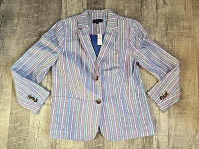Talbots Blazer Suit Women Size 12 Linen Blend 2-Button Colorful Striped $169 - Image 1 of 4