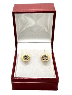 Серьги 14K желтое золото с белым камнем - Изображение 1 из 3