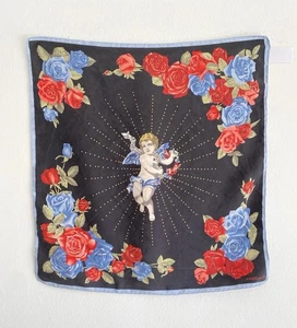 CODELLO Black Silk Women’s Scarf Children W/ Floral Print 20"/20"  - Picture 1 of 4